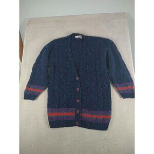 Vintage Wool Blend Cardigan Sweater Small Oversized Knit Cable Premier Vision